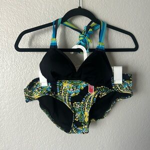 Old Navy Bikini Black Floral Paisley Small